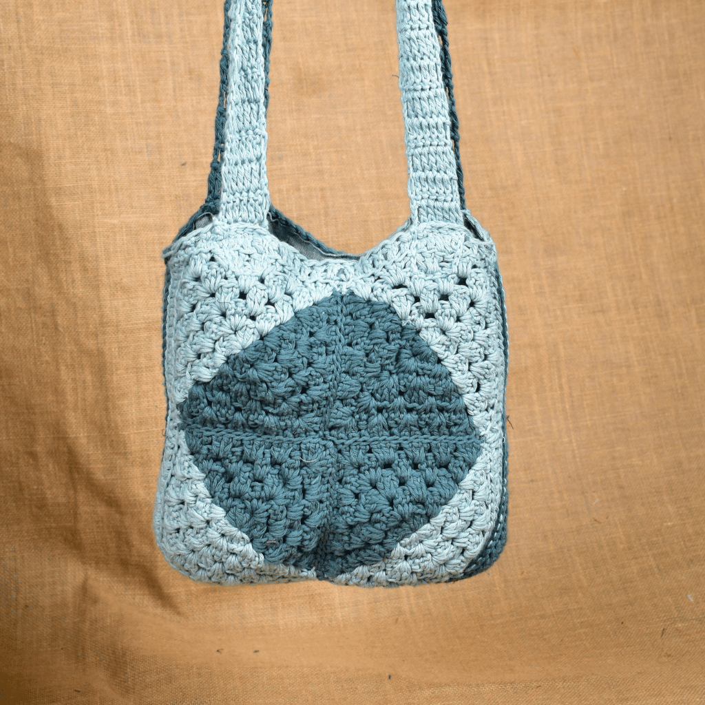 Dark and light cyan Crochet Sling Bag 