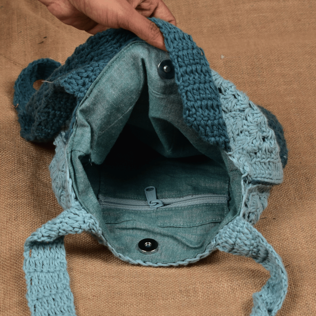 Dark and light cyan Crochet Sling Bag