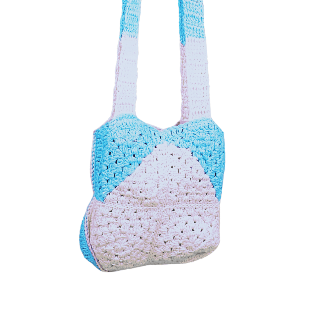 Pink and Blue Crochet Sling Bag - handle