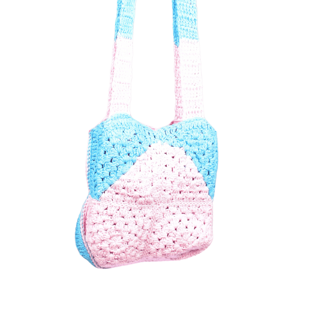 Pink and Blue Crochet Sling Bag - front