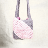 Grey and Pink Crochet Sling Bag - front