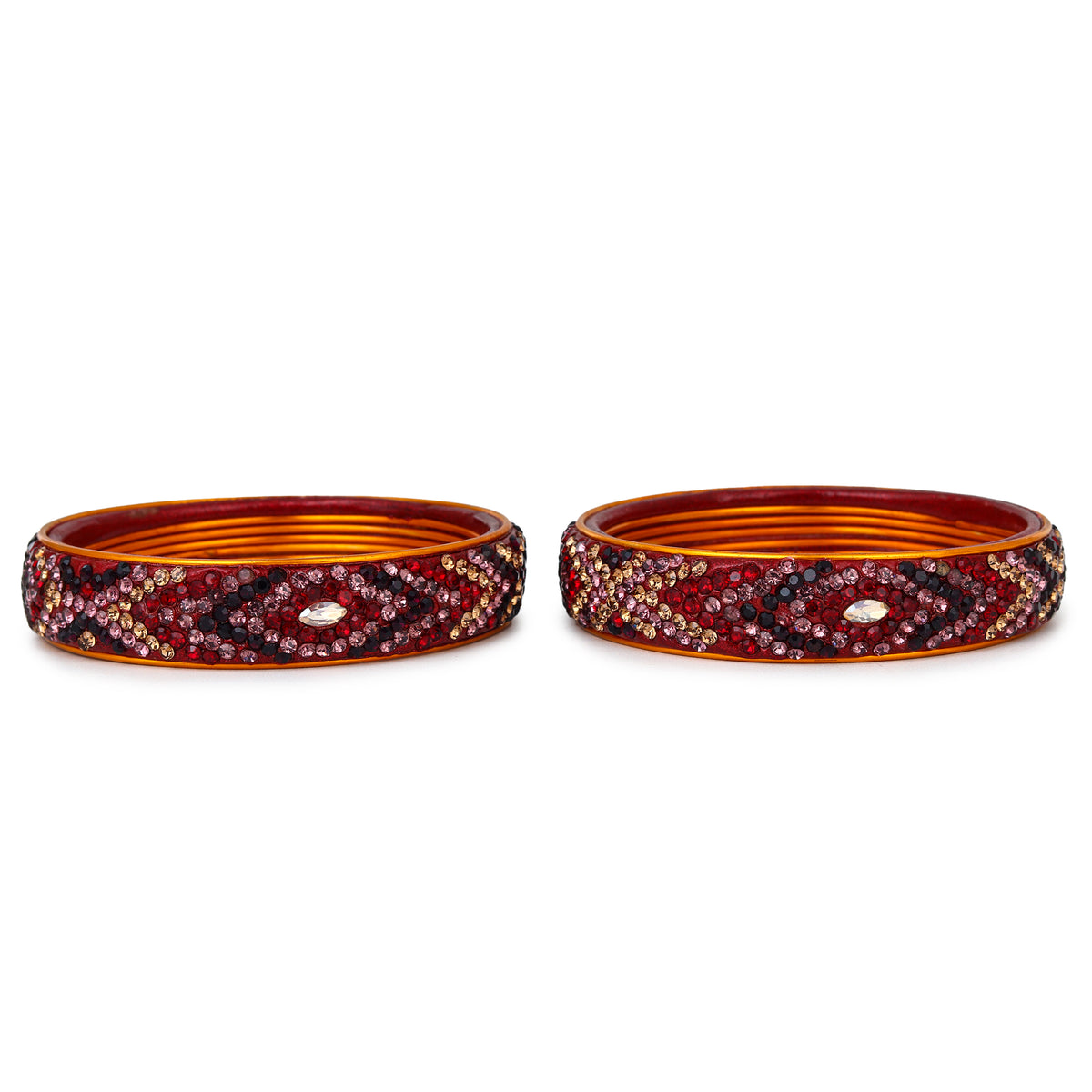 Pair of Broad Lac bangles in Maroon & Pink Tones