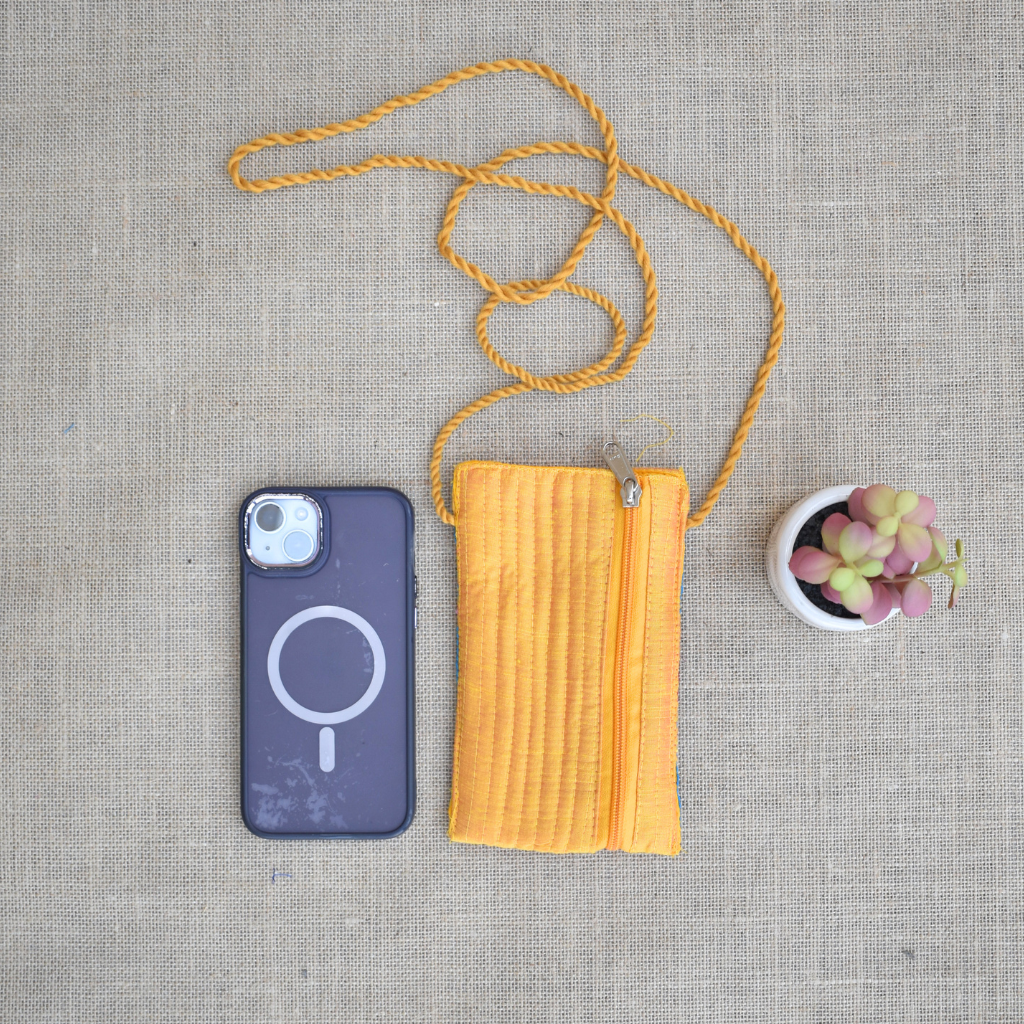 Handcrafted Embroidery yellow cell phone pouch