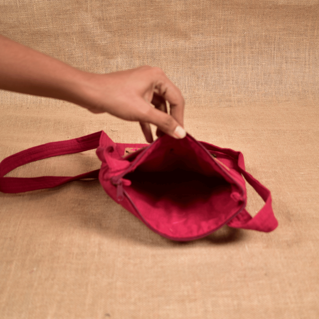 Maroon Embroidery Cotton Sling Bag cum Phone Pouch - Inside