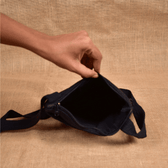 Black Embroidery cotton sling bag cum phone pouch - inside