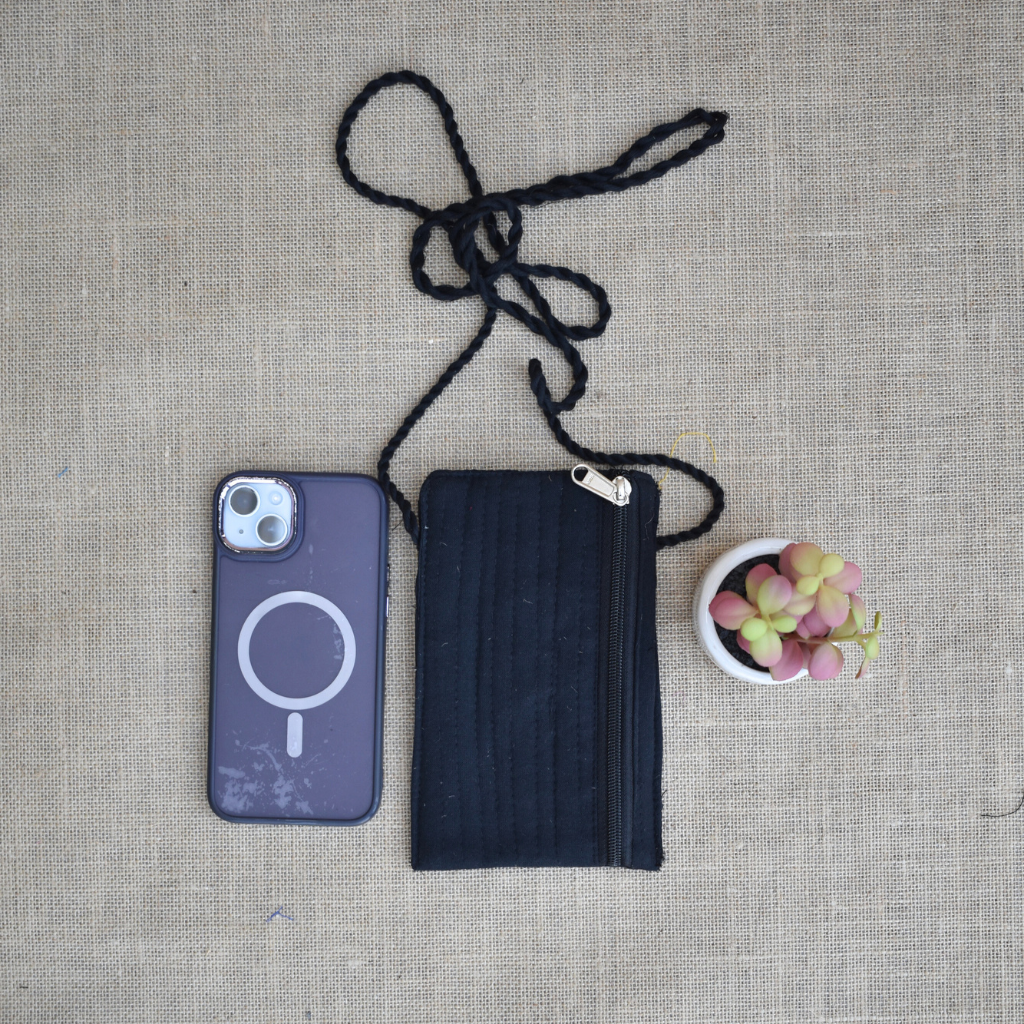 Handcrafted Embroidery black cell phone pouch