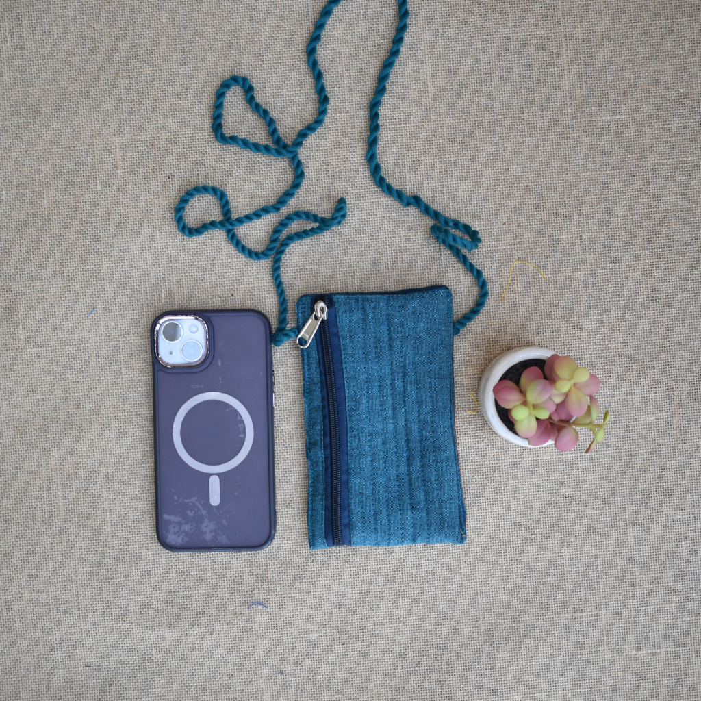 Handcrafted Embroidery Green cell phone pouch