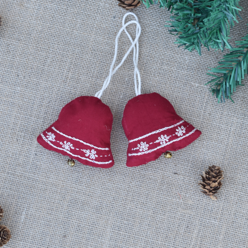 Christmas decorations - embroidery christmas bells - set of two