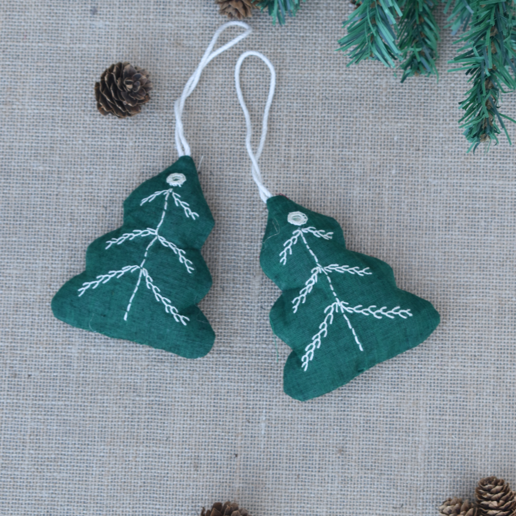 Christmas decorations - embroidery christmas tree - set of two