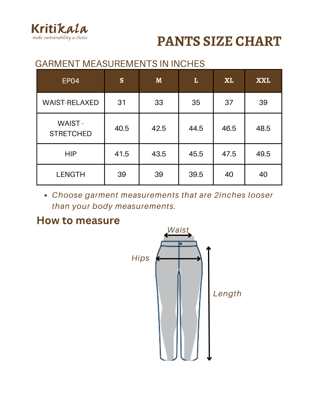 Black Ikat Cotton Women’s Straight Pant size chart