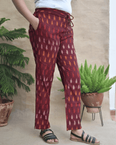 Maroon Ikat cotton pants with two pockets 