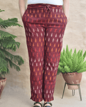 Maroon Ikat cotton pants with two pockets