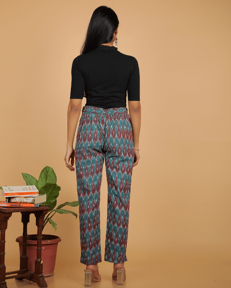 Sky blue ikat pant for women - back