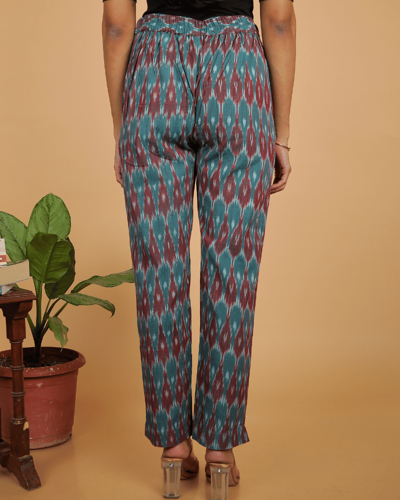 Sky blue ikat pant for women - back