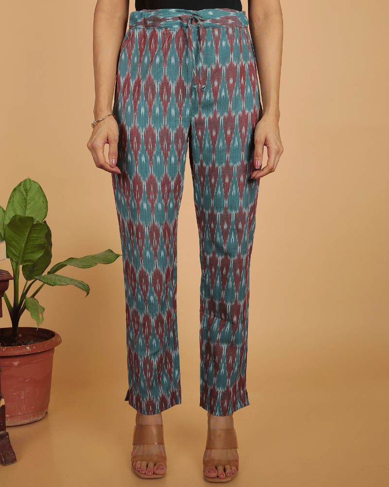 Sky blue ikat pant for women - front