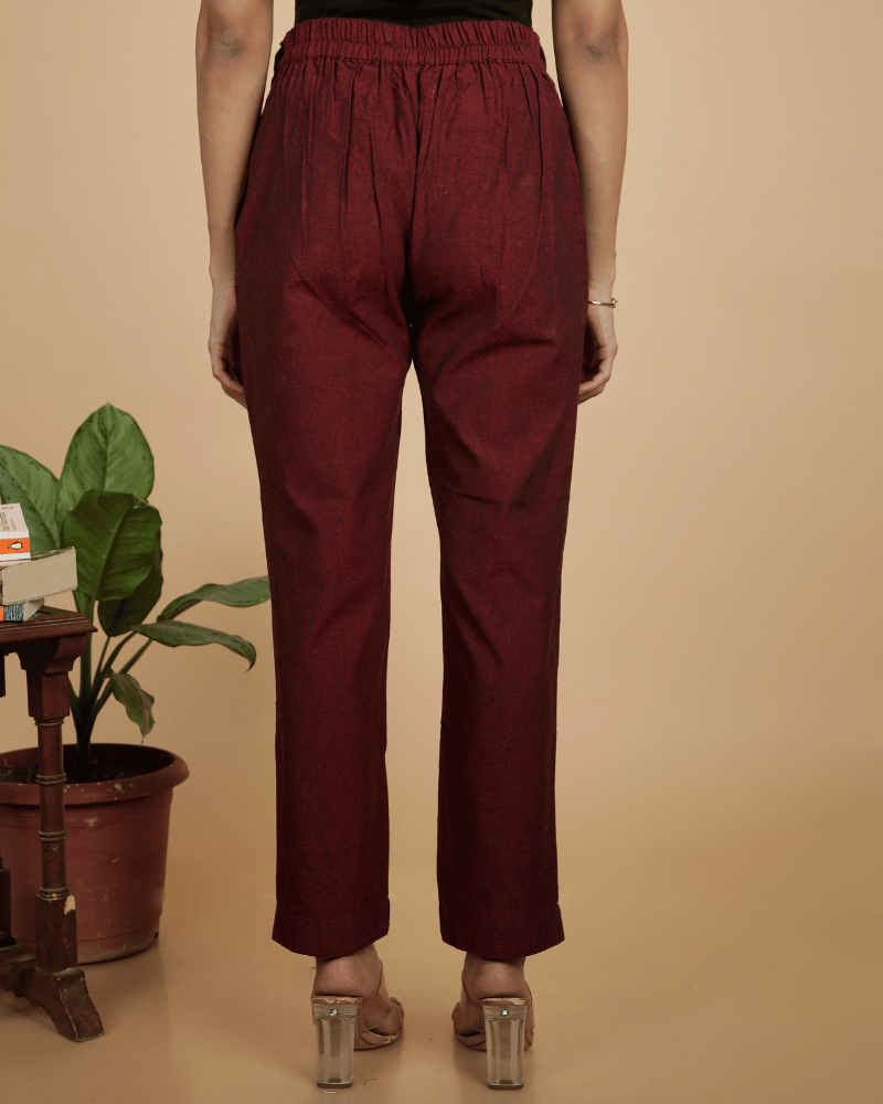 Maroon cotton pant for women - back