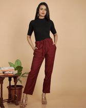 Maroon cotton pant for women - front