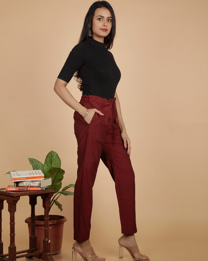 Maroon cotton pant for women - side