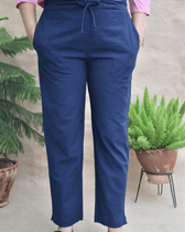 Blue cotton pant with two pockets - front