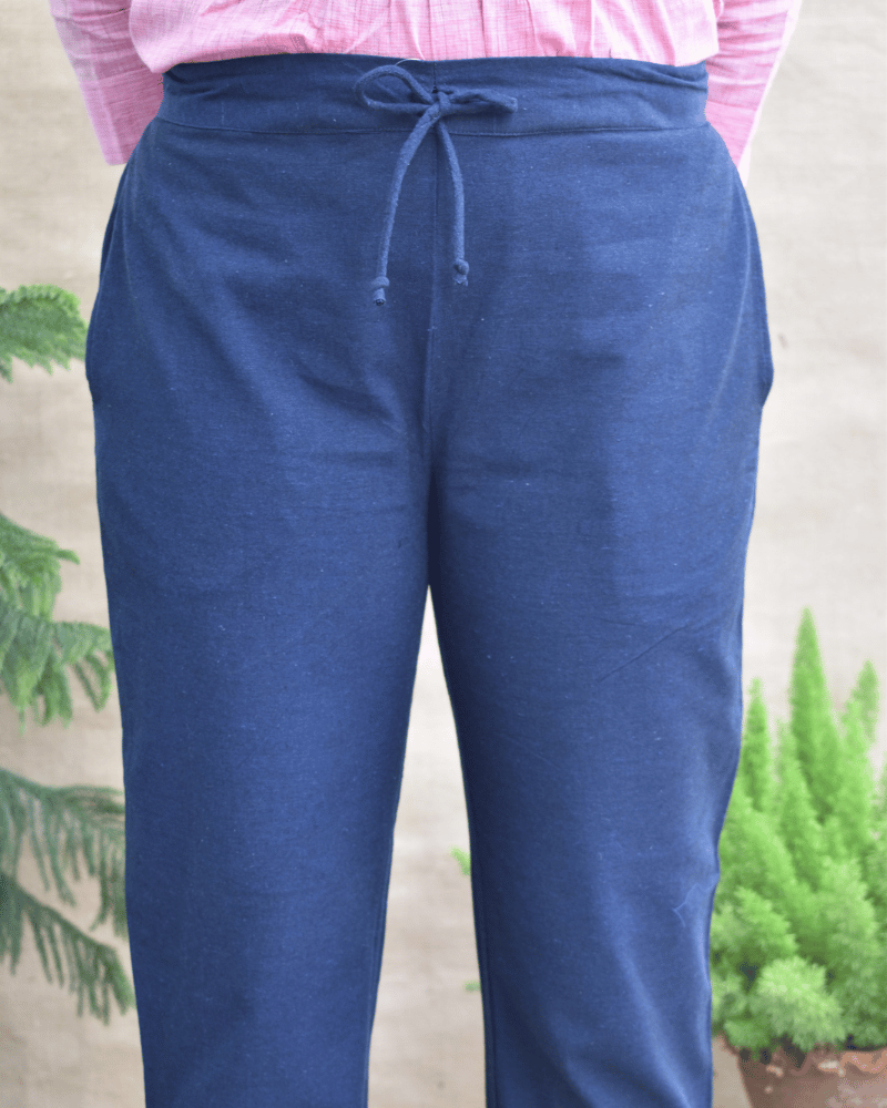 Blue cotton pant with two pockets - drawstring
