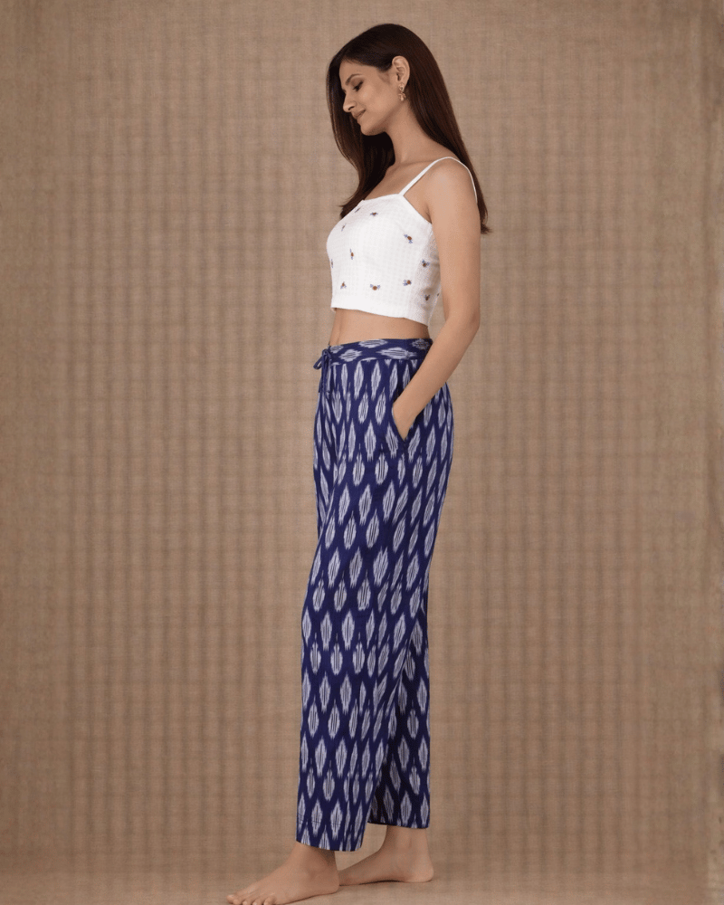 Indigo Ikat Cotton Women’s Straight Pant - side