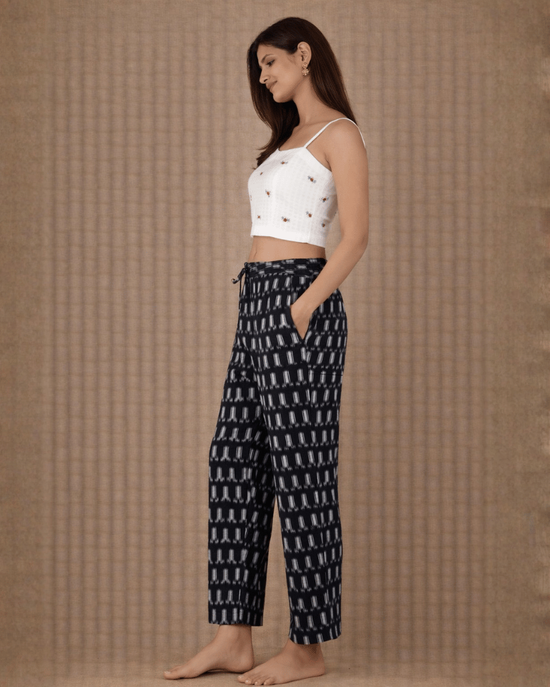 Black Ikat Cotton Women’s Straight Pant - side