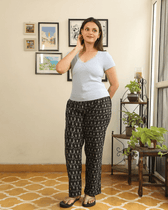Black Ikat Cotton Women’s Straight Pant - front