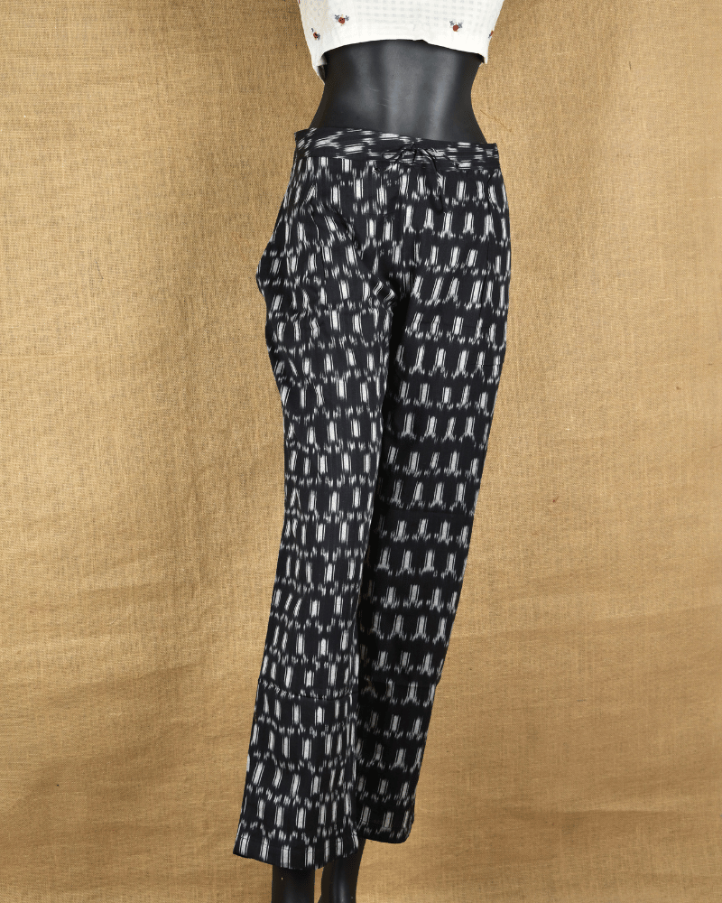 Black Ikat Cotton Women’s Straight Pant