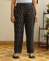 Black Ikat Cotton Women’s Straight Pant - front