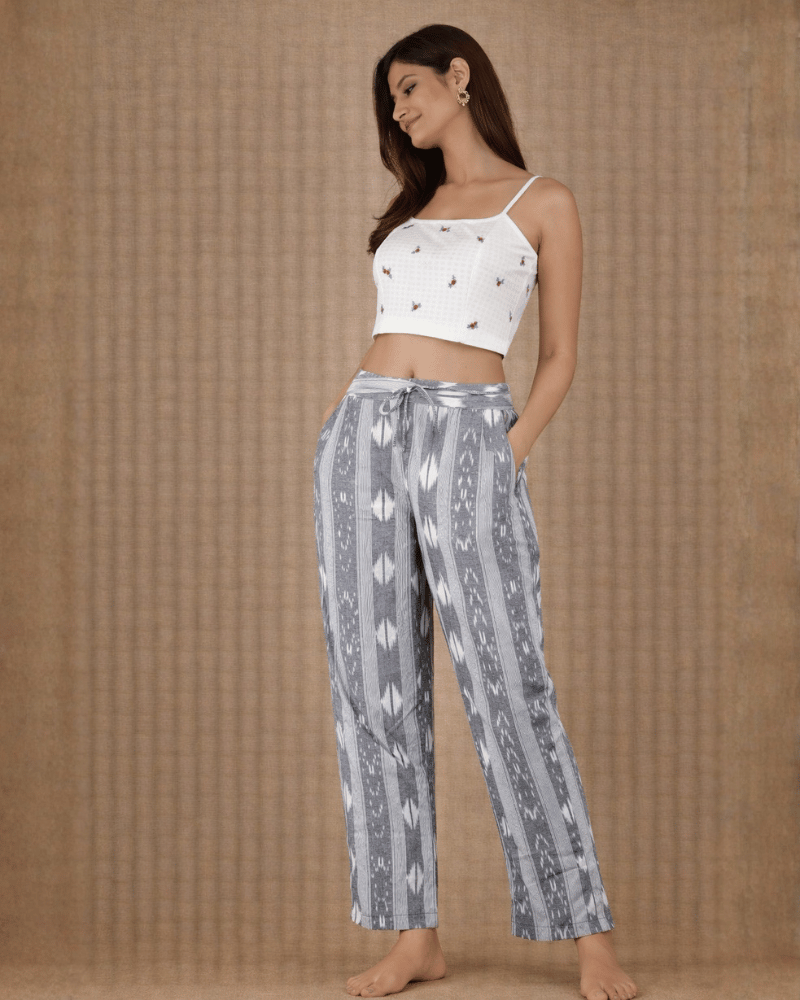 Grey Ikat Cotton Women’s Straight Pant - front