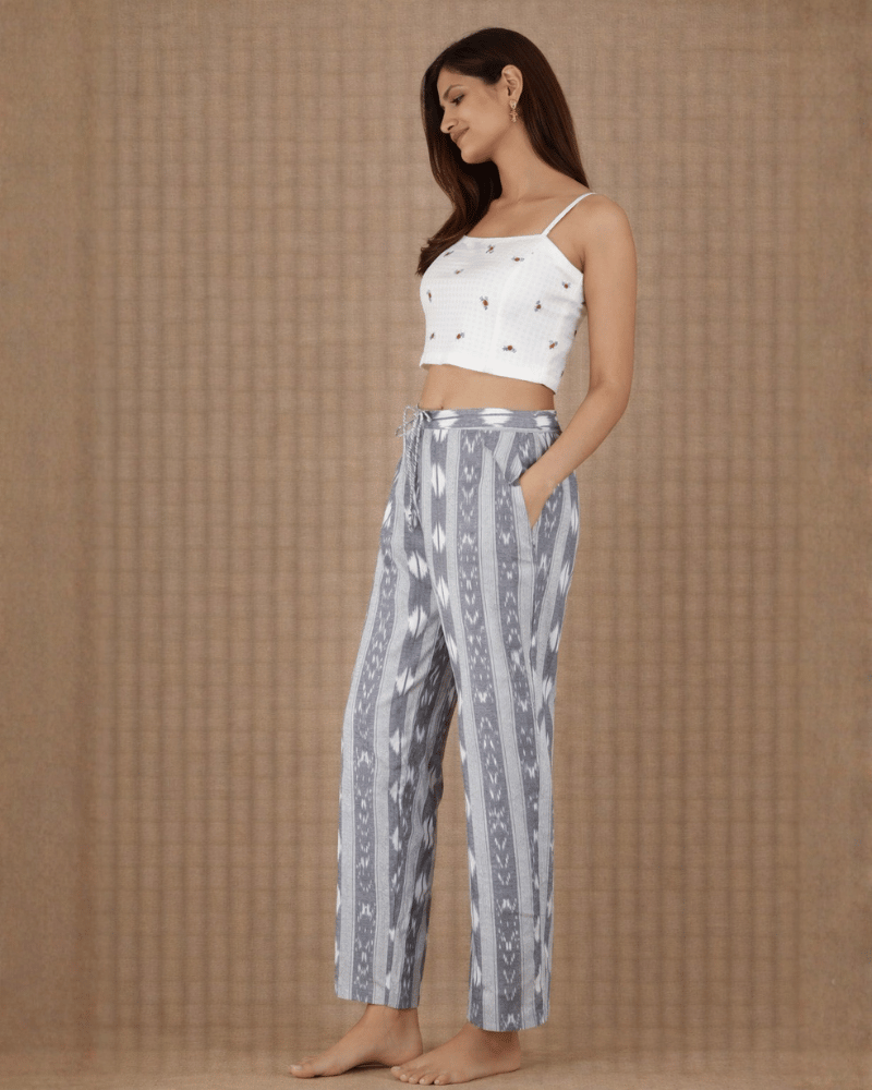 Grey Ikat Cotton Women’s Straight Pant - side