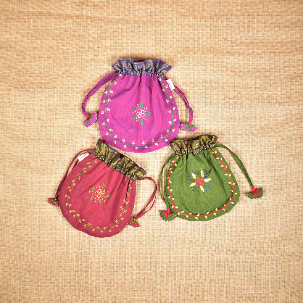 Handloom Cotton Embroidered Potli bags - gift set