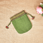 Green Mangalagiri Cotton Embroidered Handloom Potli Bag - Drawstring