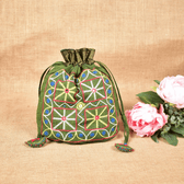 Green Mangalagiri Cotton Embroidered Handloom Potli Bag - front