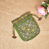 Green Mangalagiri Cotton Embroidered Handloom Potli Bag 