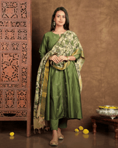 Green Hand Painted Kalamkari Dupatta