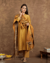 Gold Hand Painted Kalamkari Dupatta