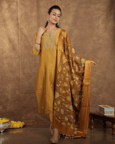 Gold Hand Painted Kalamkari Dupatta