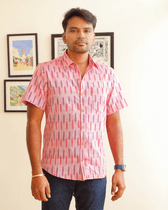 Pink Casual Men's Shirt In Ikat cotton