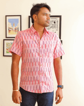 Pink Casual Men's Shirt In Ikat cotton