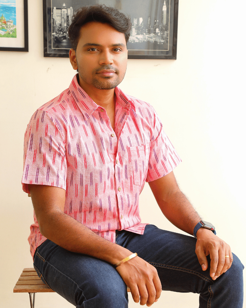 Pink Casual Men's Shirt In Ikat cotton