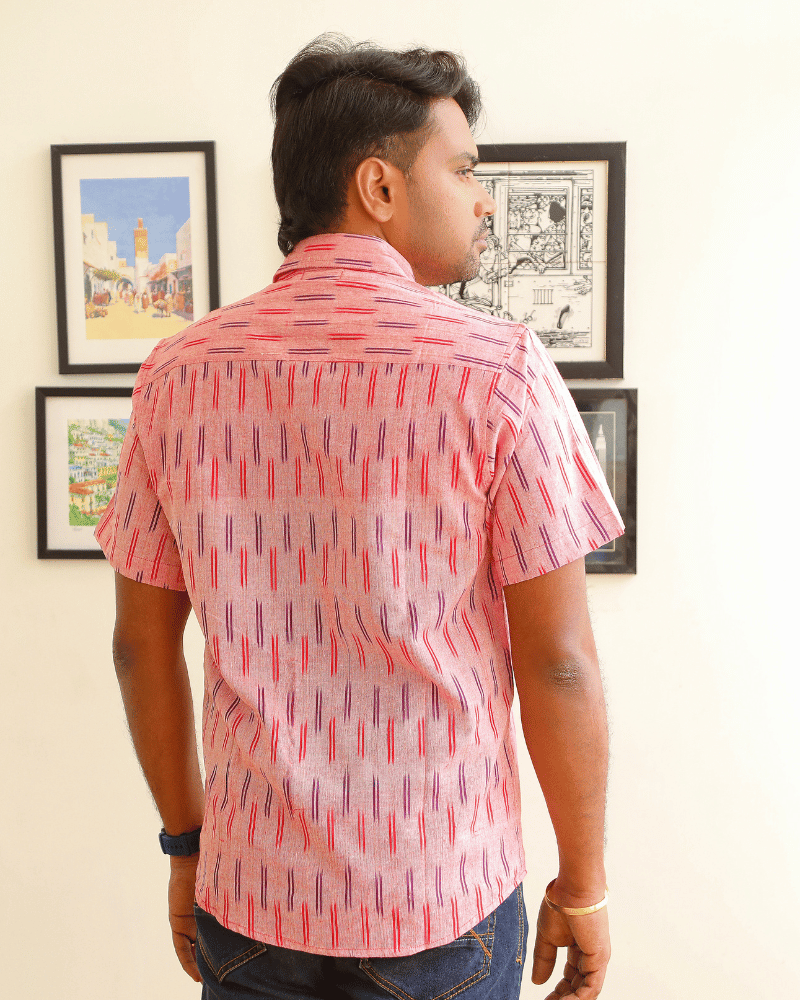 Pink Casual Men's Shirt In Ikat cotton