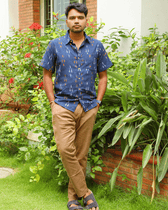 Navy Blue Casual Men's Shirt In Ikat cotton