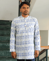 White Ikat Cotton Short Kurta With Full Sleeves