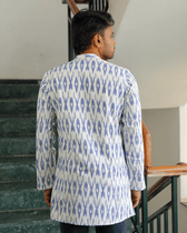 White Ikat Cotton Short Kurta With Full Sleeves