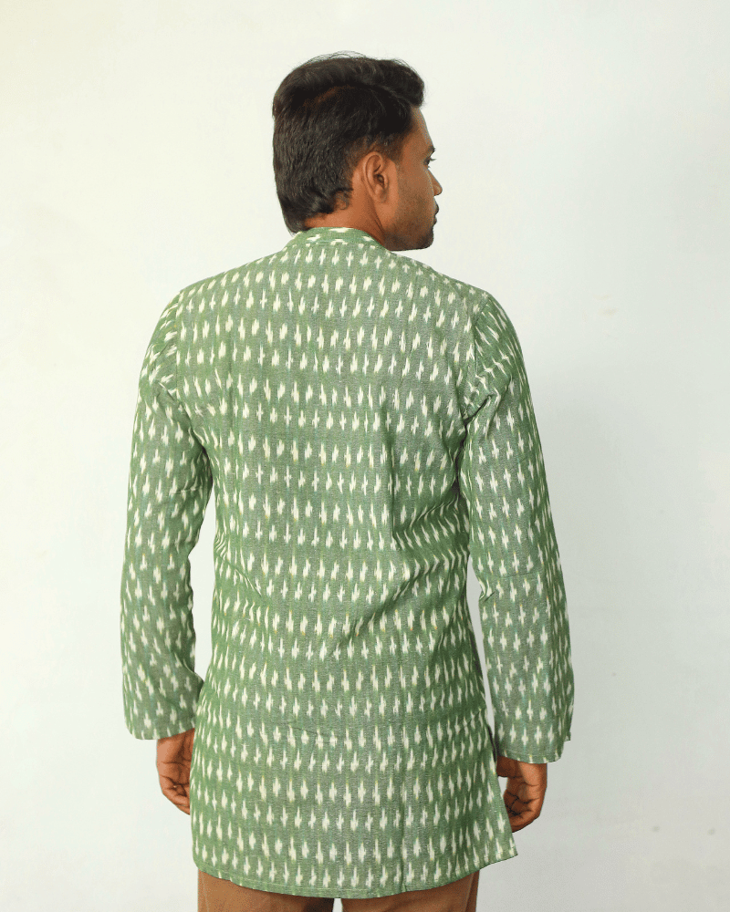 Green Ikat Cotton Short Kurta With Full Sleeves