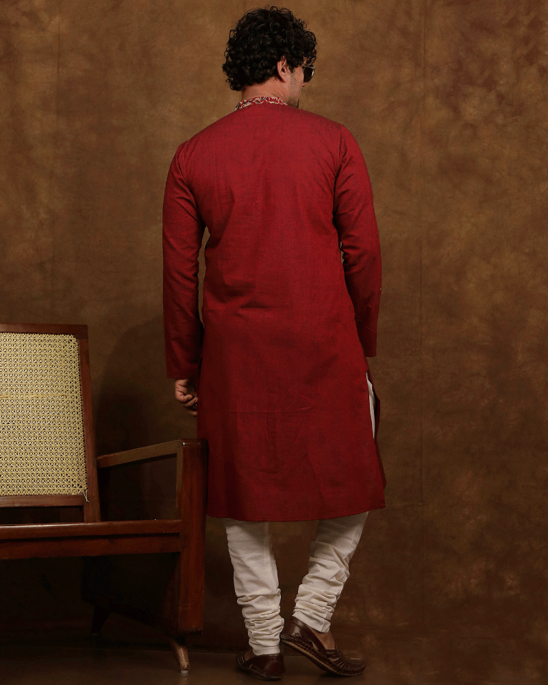 Maroon Cotton Kurta With Full Sleeves