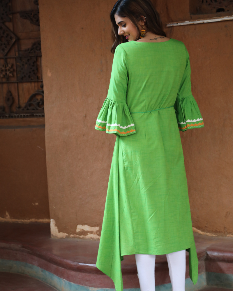 Green Handloom Kurta With Hand Emboidery