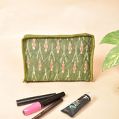 Green ikat jewellery pouch with 4 zips 