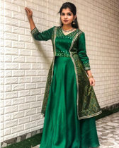 Green hand embroidered chanderi lehenga set